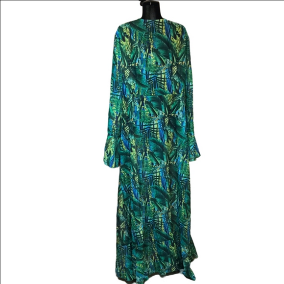 New Green Long Kimono Tropical Leaf Print XL By Pretty Little Thing - Picture 8 of 13